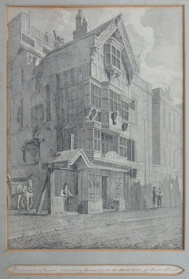 Etching - Demolished house, standing formerly on the south side of Wine Street - Skelton